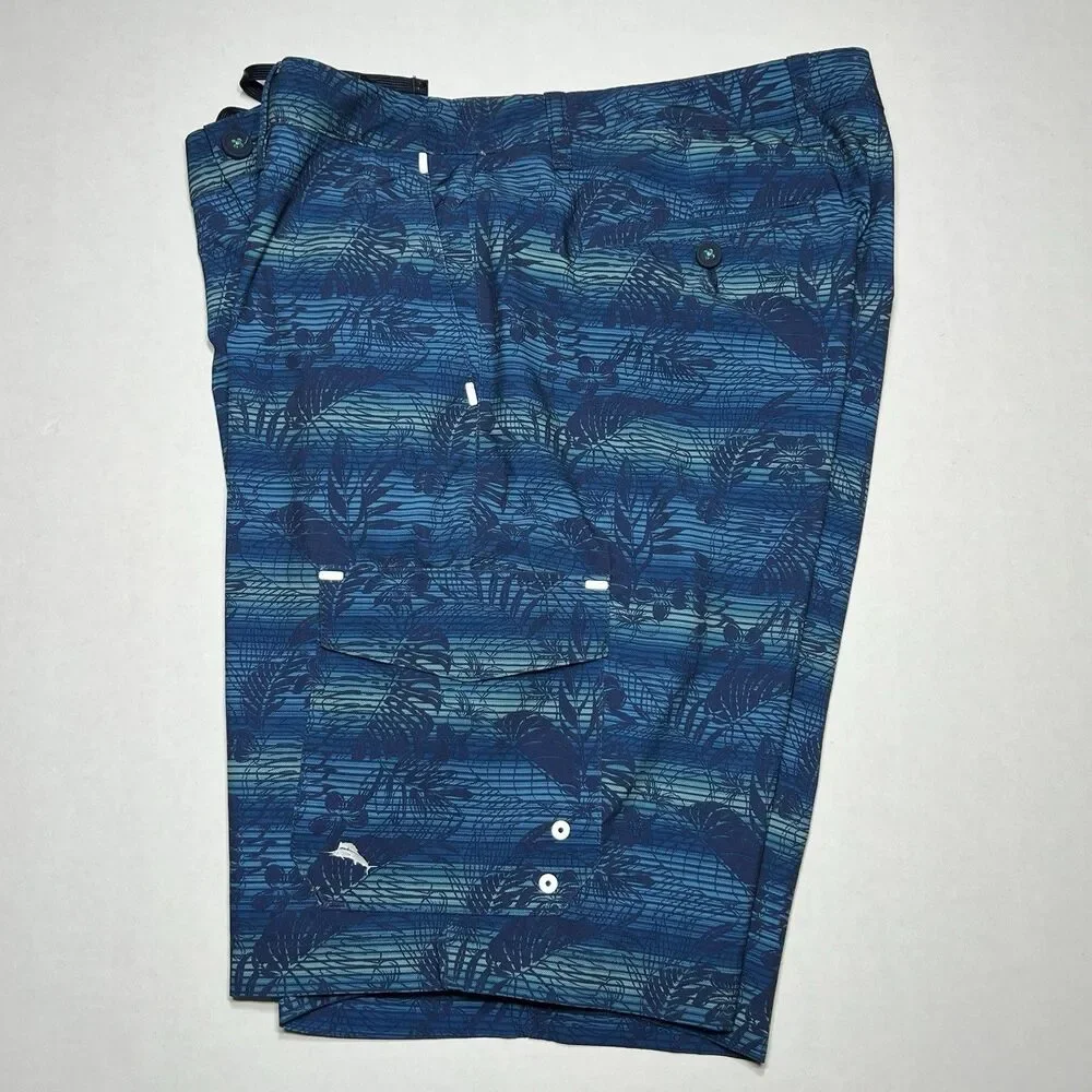 Tommy Bahama Cayman Sardina Seas Hybrid Cargo Swim Trunks Ocean Deep  Size 34